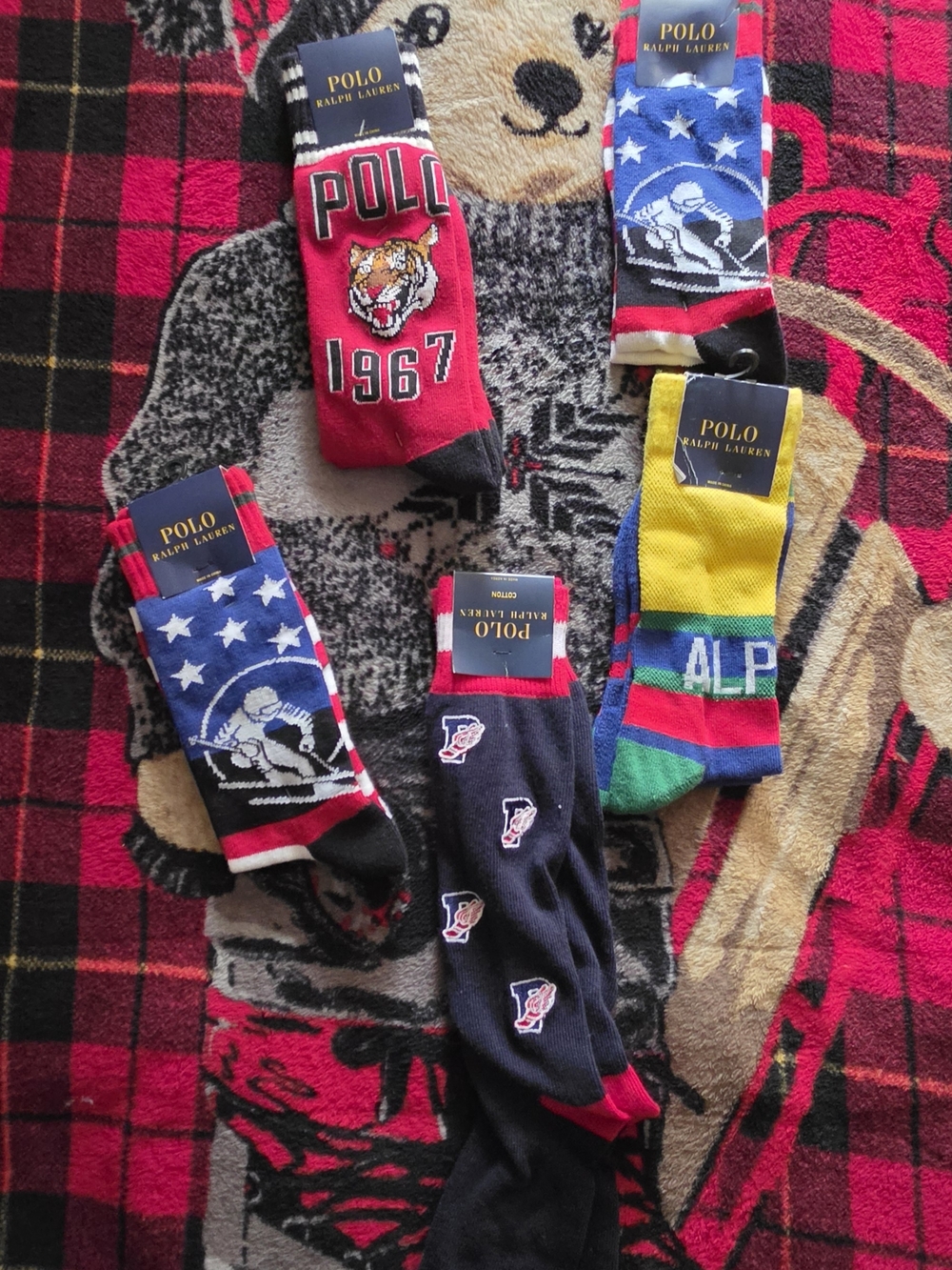 Ralph Lauren Red, Blue & Black Star Ski Crew Socks